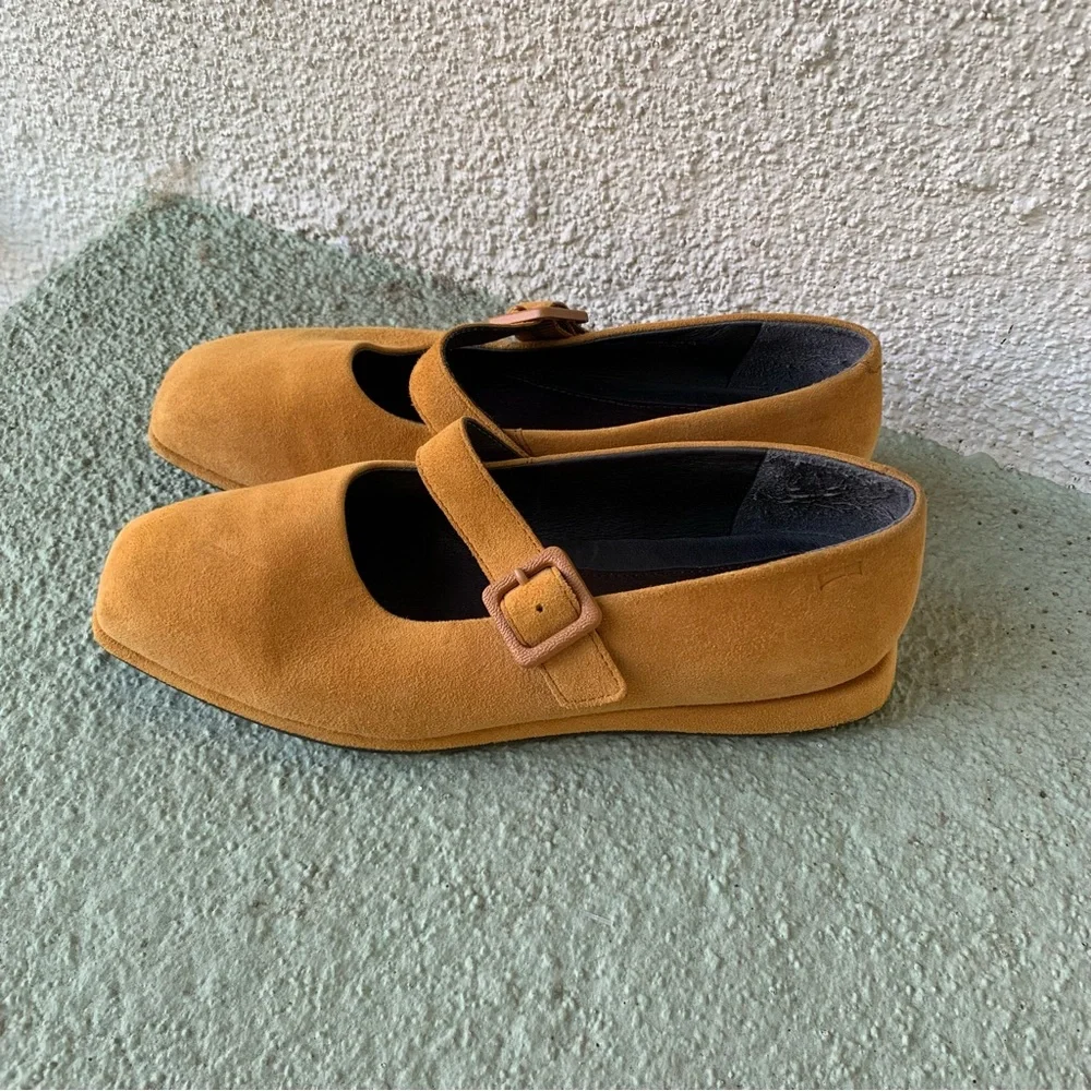 Camper Fidelia Mustard Yellow Suede Mary Jane Flats size 38